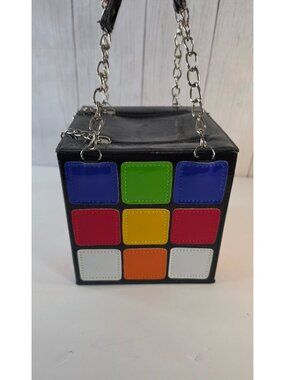 VINTAGE 80S STYLE RUBIKS CUBE PURSE NOVELTY RETRO GAME GEOMETRIC HANDBAG CLUTCH